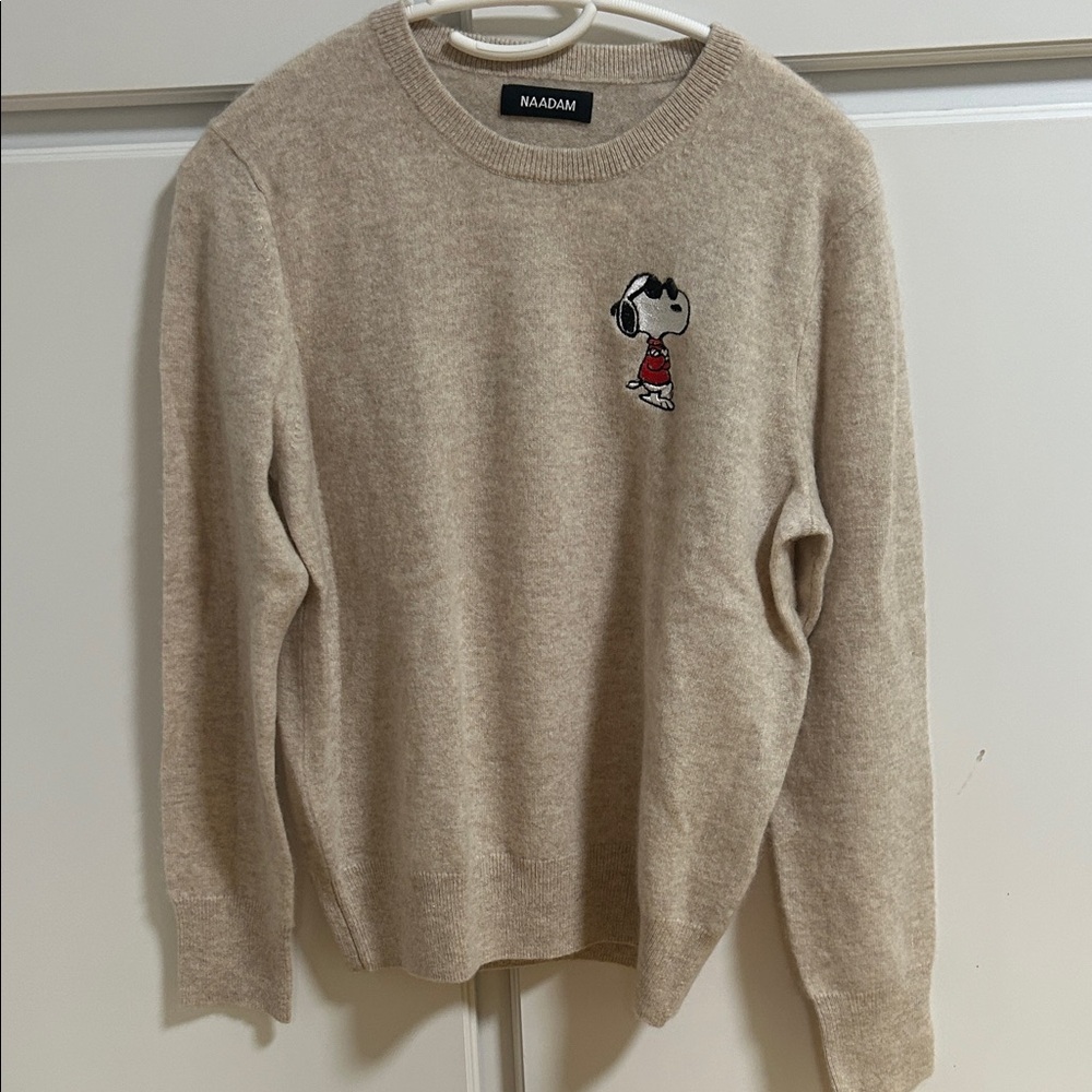 NAADAM Beige Cashmere Crewneck Sweater with Snoopy Design - Picture 1 of 4